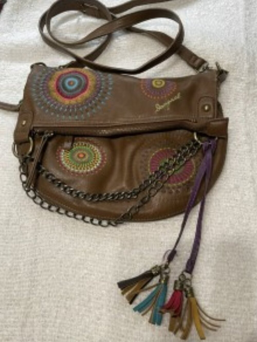 Desigual Brown Embroidered Crossbody Bag